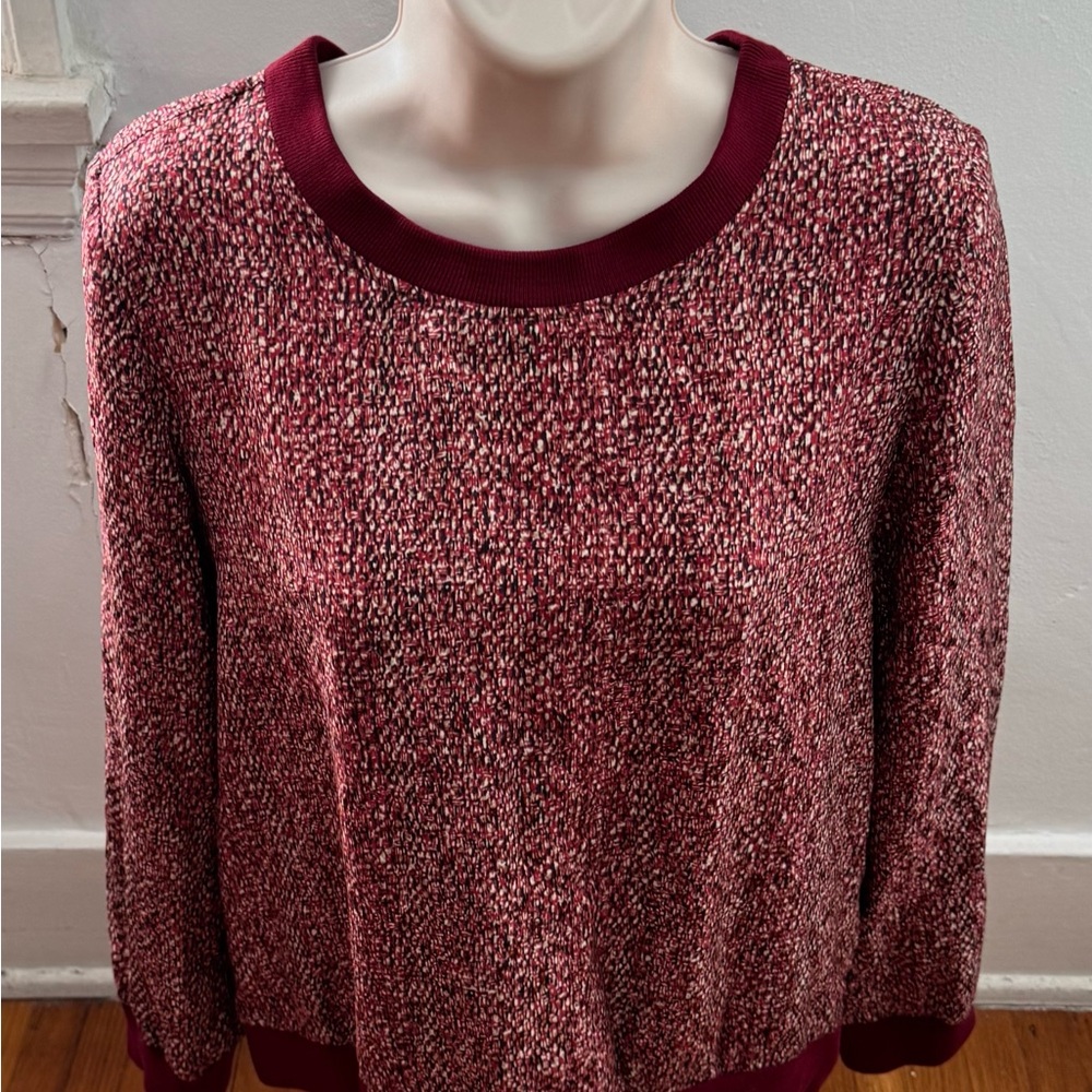 Vanessa Seward Burgundy 100% silk marled long sleeve crewneck Sweater, size 36